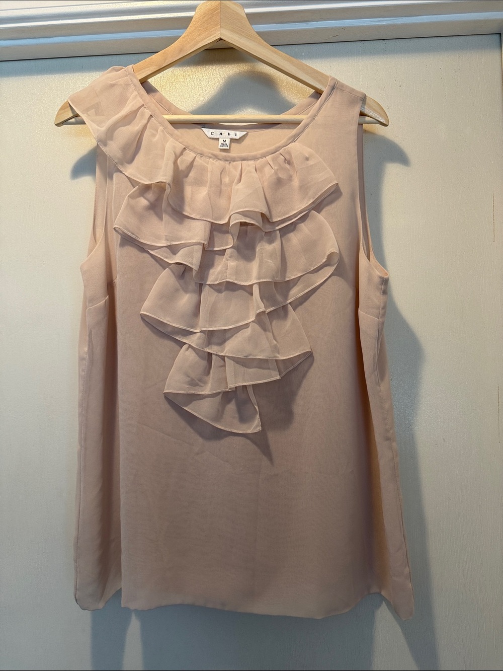 CAbi Blush Pink Ruffle Front Sleeveless Camisole